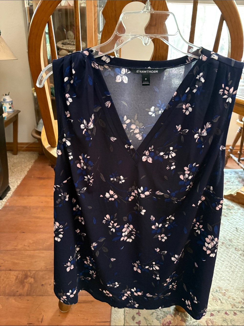 Hawthorn Navy Floral V-Neck Sleeveless Blouse